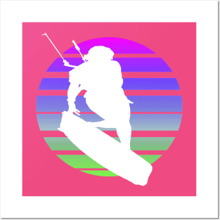 Kitesurfing Female Rider Silhouette Retro Sunset Posters and Art